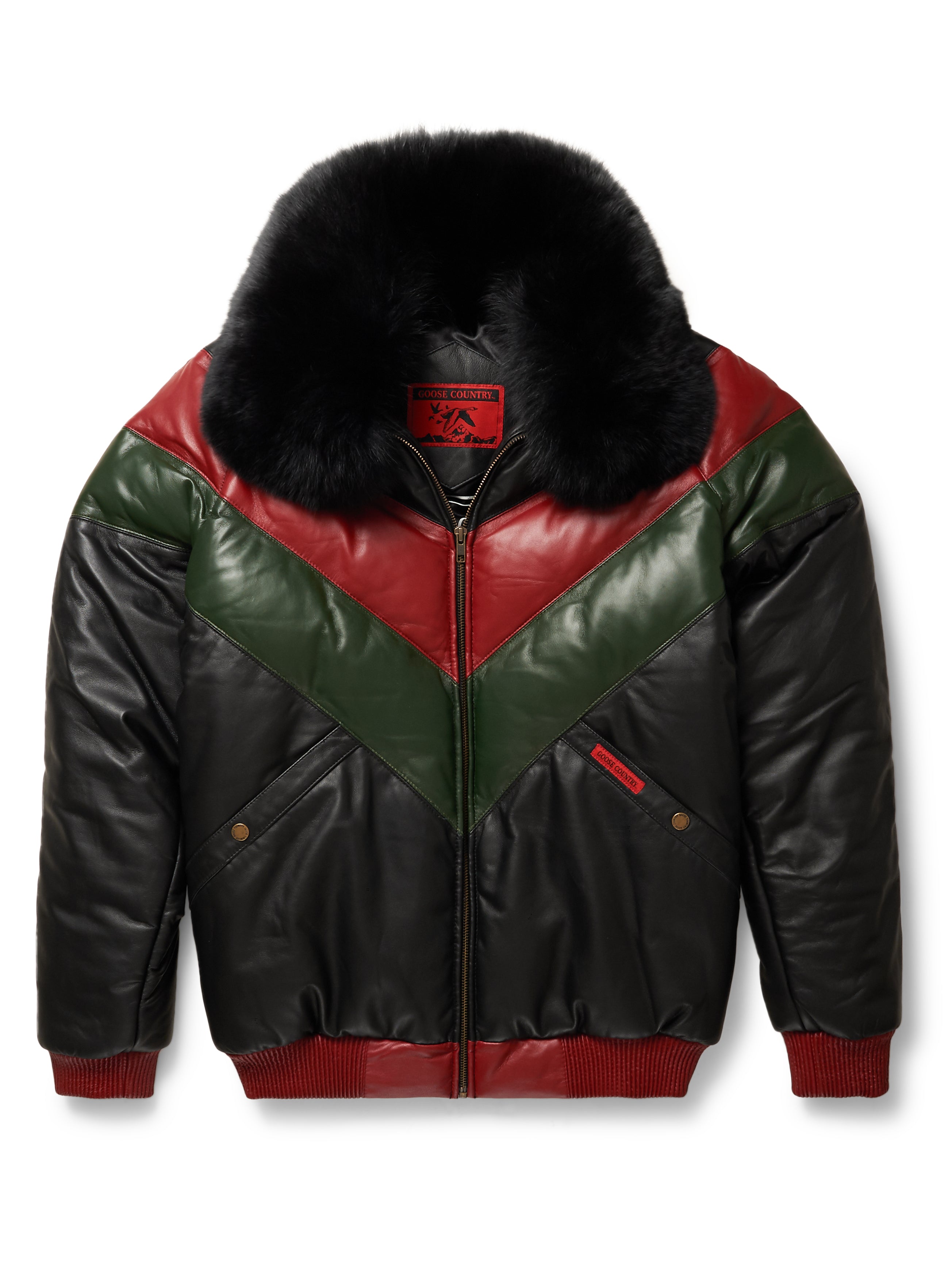 Mink Moto Jacket with Fox Collar & Hood in Red in Men